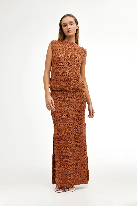 LAURA CROCHET SKIRT - RUST cashmere skirt fine