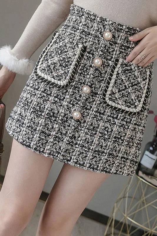 TWEED SKIRTS CHANEL STYLE PLAID SKIRT cotton skirt soft