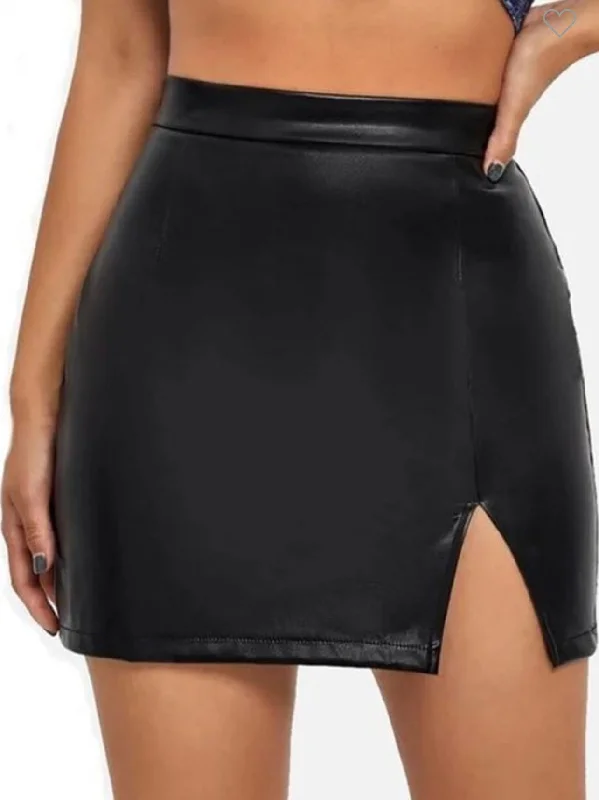 Black Feather Leather Skirt linen skirt airy