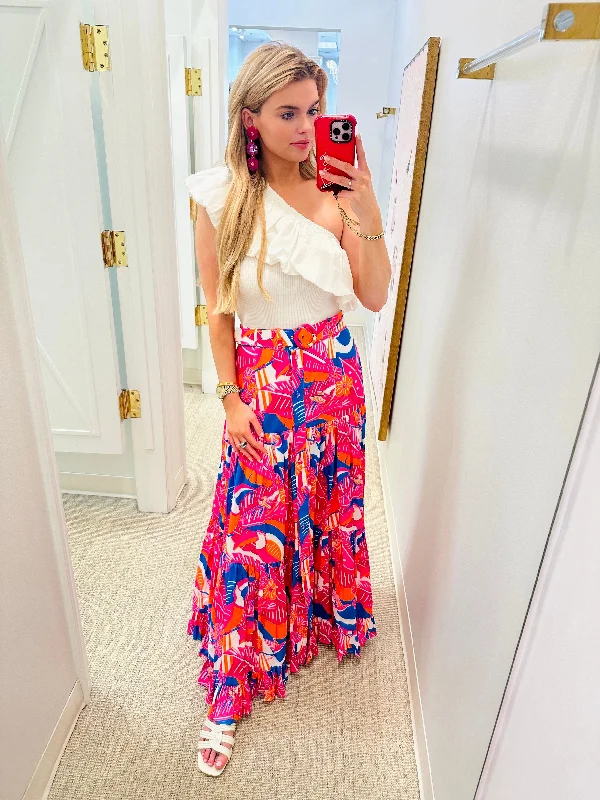 Paloma Button Maxi Skirt | Multi Color belted skirt waist