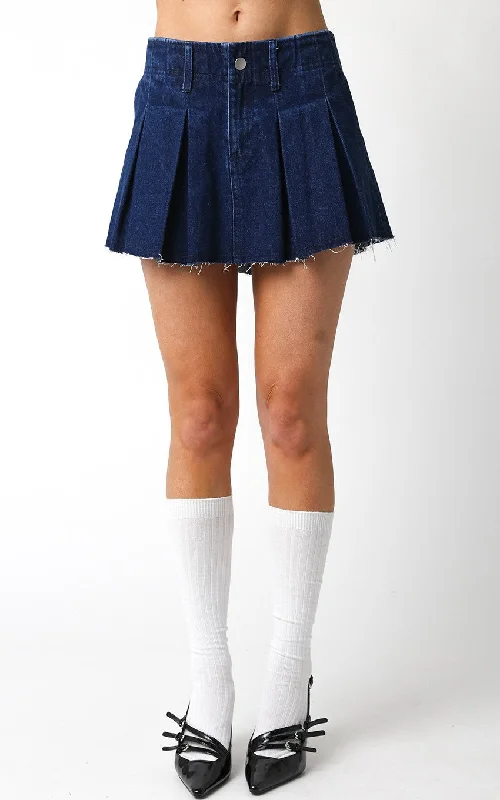 Denim Pleated Mini Skirt slim fit skirt