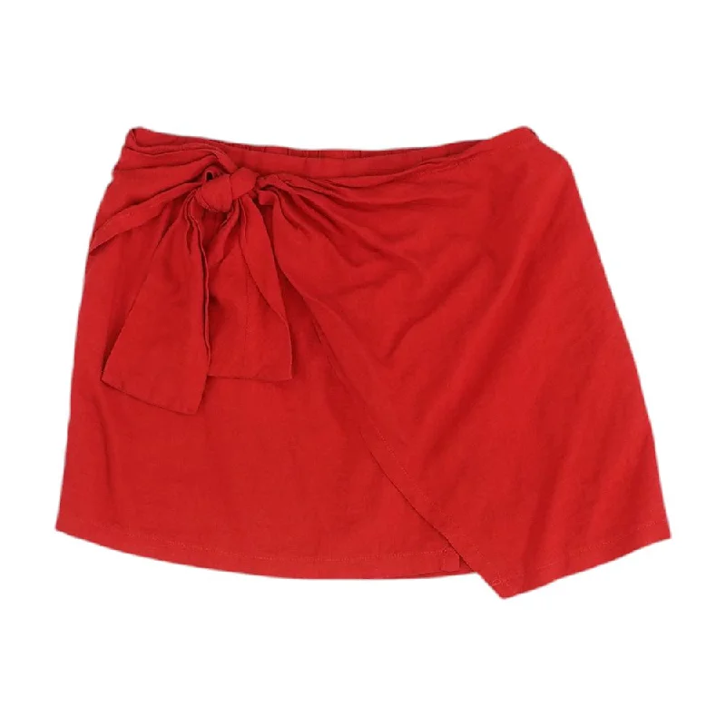 Red Solid Mini Skirt lace skirt feminine