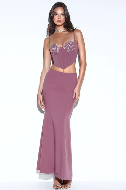 Delice Mauve Top + Flare Skirt Set silk skirt elegant