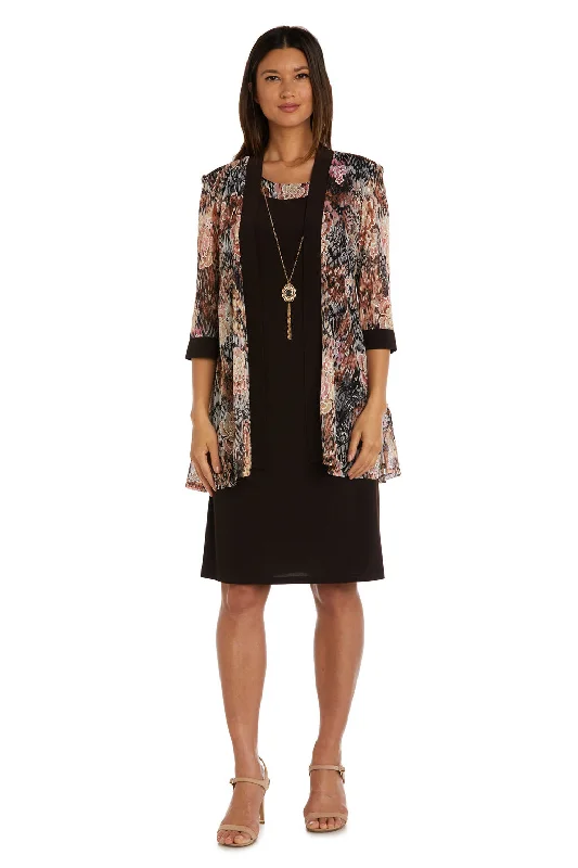 R&M Richards 9596 Floral Print Short Jacket Dress Notch Collar Peter Pan Collar Cowl Neck