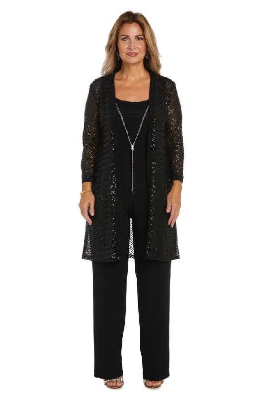 R&M Richards 2450 Formal Sequin Jacket Pant Suit Set Lace Jacket Ribbed Jacket Sequined Jacket