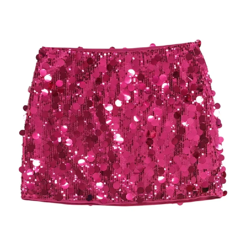 Magenta Solid Mini Skirt zip skirt side