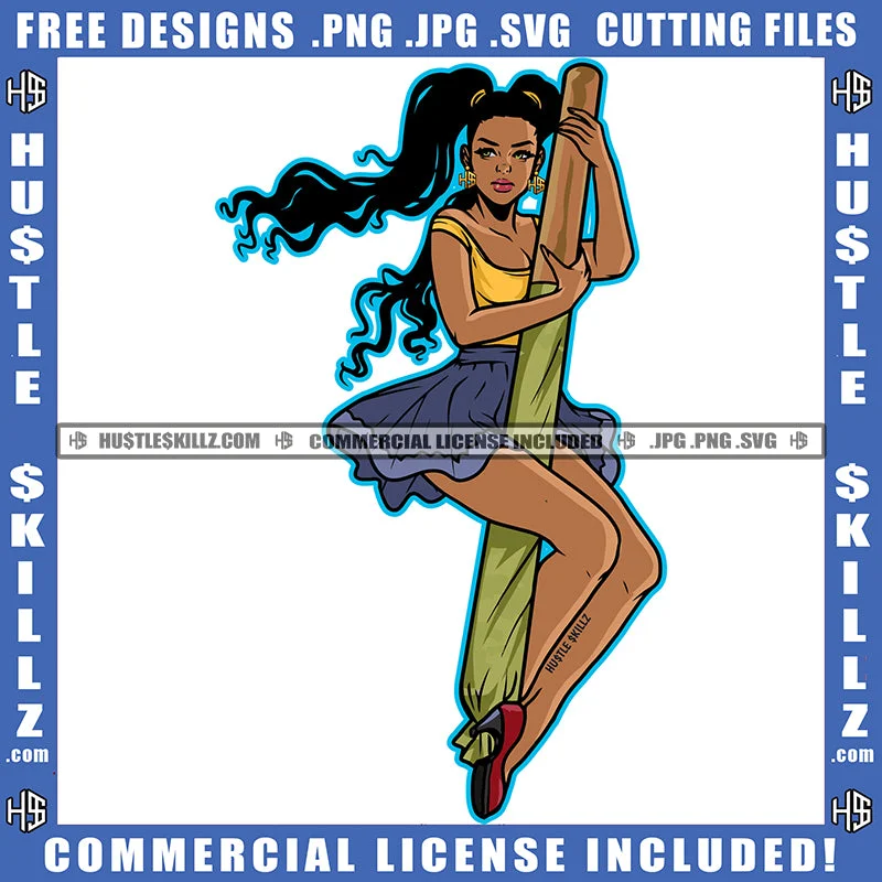 Beautiful Long Hair Melanin Women Pole Dance Pose Weed Blunt Color Vector Sexy Afro American Women Short Skirt Red Heel Vector Portrait Marijuana Cannabis High Life SVG JPG PNG Vector Clipart Cricut Cutting Files velvet skirt plush