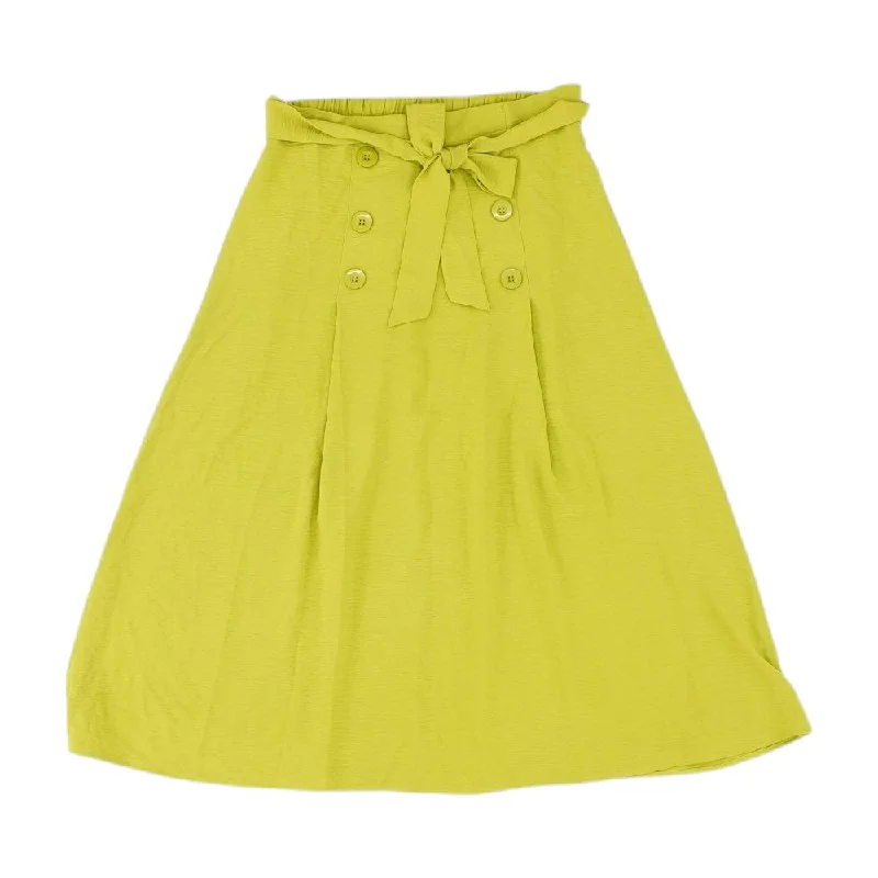 Green Solid Midi Skirt silk skirt lustrous