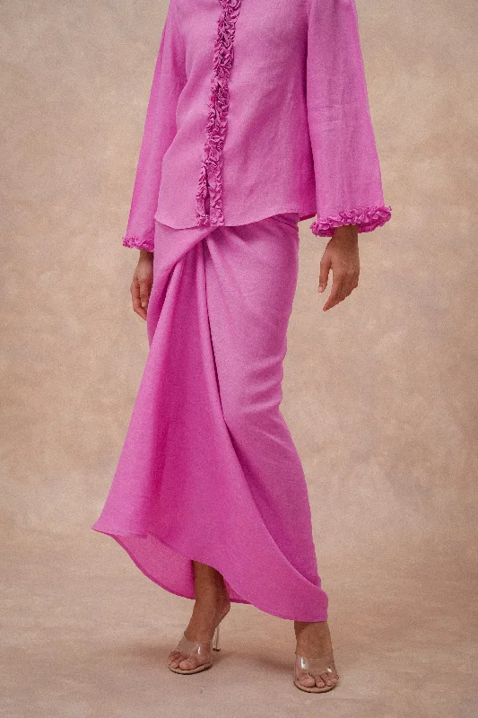 The Signature Linen Knot Skirt in Vivid Pink linen skirt natural