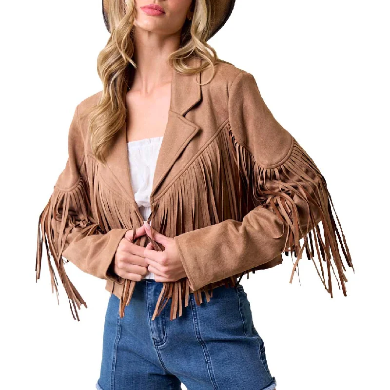 Saints & Hearts Women's Fringe Suede Cropped Jacket Fleece Jacket Down Jacket Feather Jacket