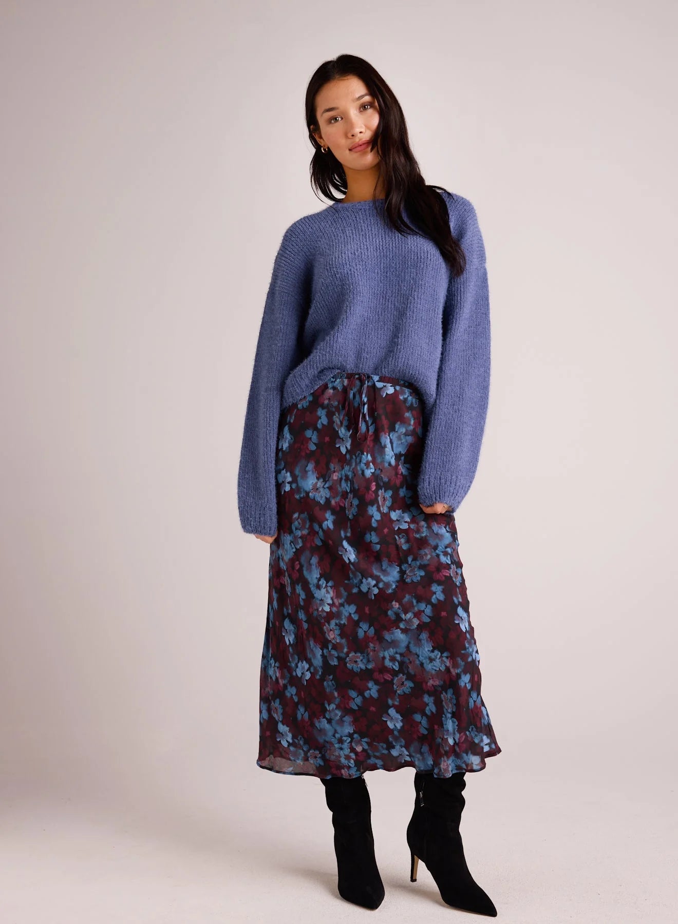 Bias Midi Skirt with Tie - Berry Bloom Print lace skirt romantic