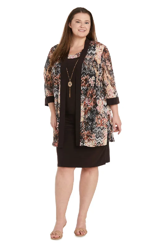 R&M Richards 9596W Floral Print Short Plus Size Jacket Dress Zippered Front Buttoned Front Snap Front