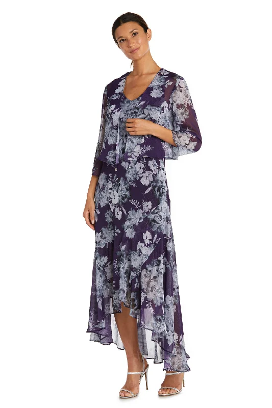 R&M Richards 7973 High Low Floral Mother of the Bride Jacket Dress Boat Neck Shawl Collar Notched Collar