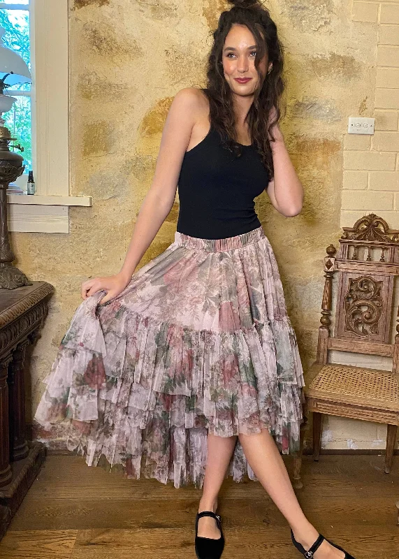 Ballerina skirt - Pink Floral silk skirt luxurious