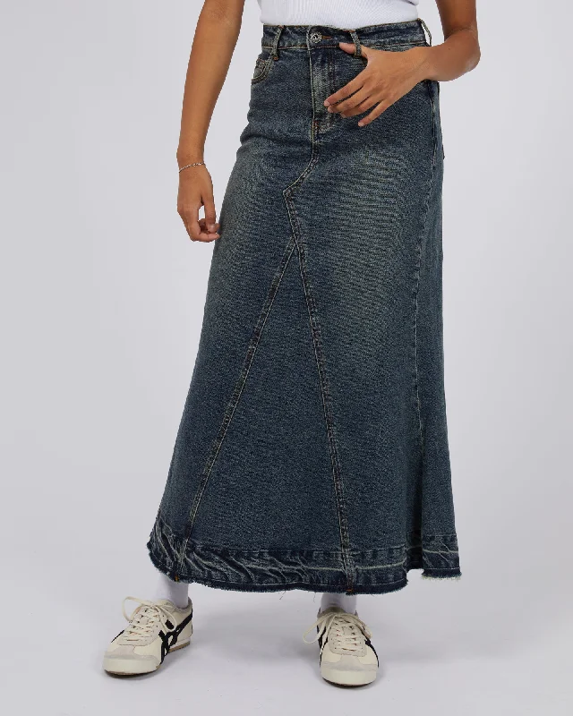 Letty Denim Maxi Skirt Denim pleated skirt texture