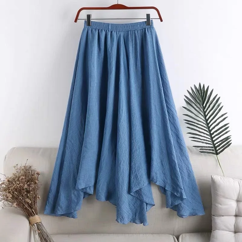 Women's Mid-length Solid Color Irregular Cotton And Linen Skirt lace skirt intricate