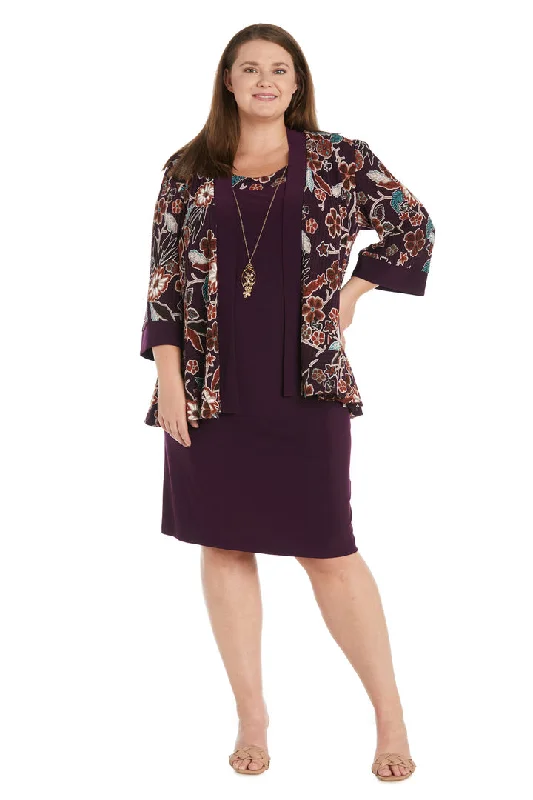 R&M Richards 1389W Short Plus Size Printed Jacket Dress Embroidered Jacket Appliqued Jacket Beaded Jacket