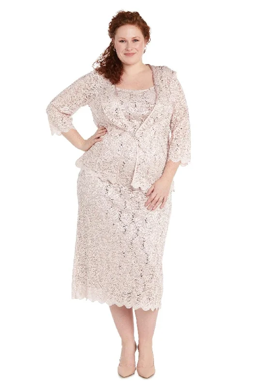 R&M Richards 9285W Plus Size Formal Lace Jacket Midi Dress Appliqued Jacket Beaded Jacket Sequined Jacket