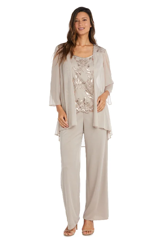 R&M Richards 42734 Three Piece Sequin Pant Suit Jacket Set Toggled Jacket Drawstring Jacket Belted Jacket