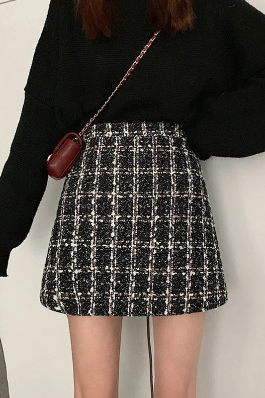 TWEED SKIRTS CHANEL STYLE PLAID SKIRT high waist skirt