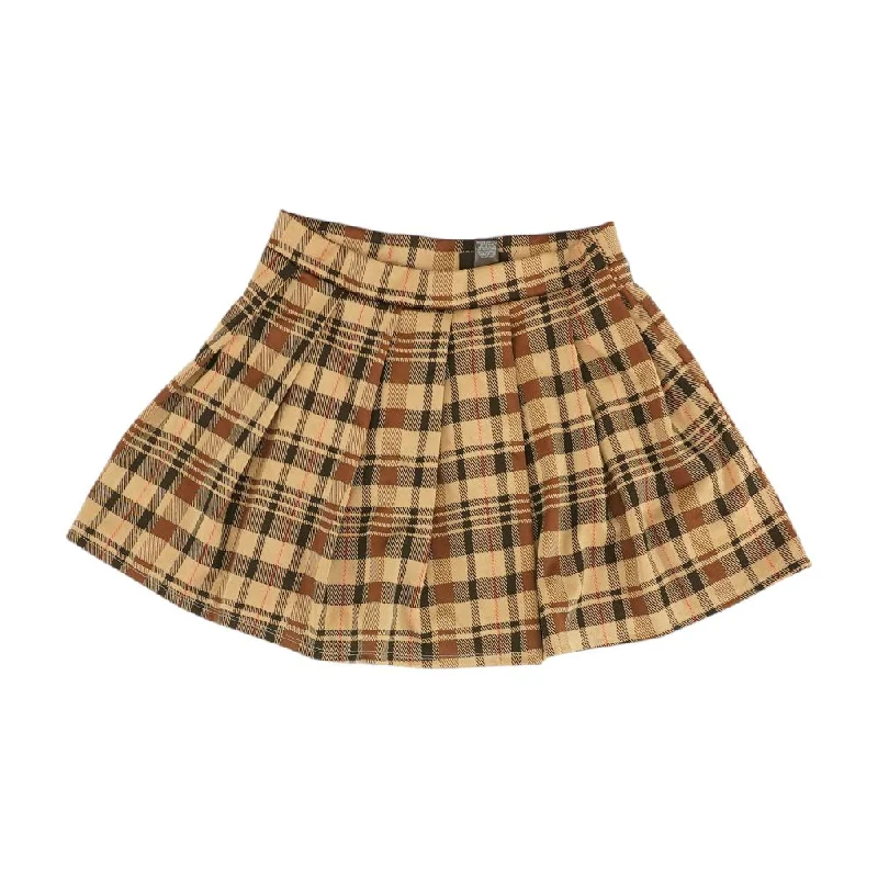 Tan Plaid Mini Skirt wool skirt breathable