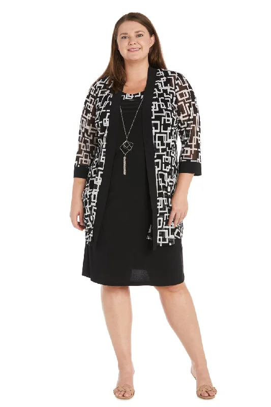 R&M Richards 9693W Plus Size Two Piece Short Print Jacket Dress Welt Pockets Slit Pockets Flap Pockets