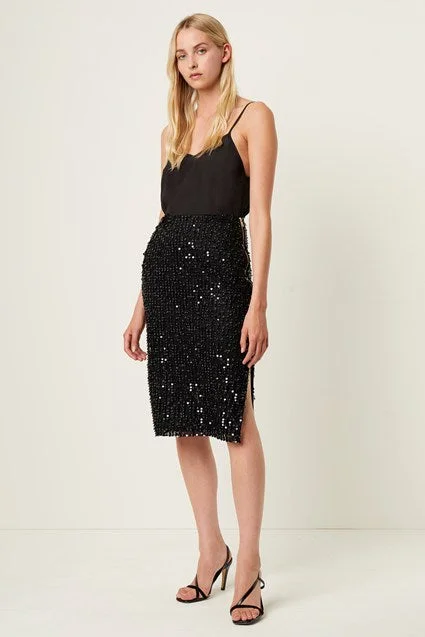 French Connection Desiree Sequin Midi Skirt button skirt front