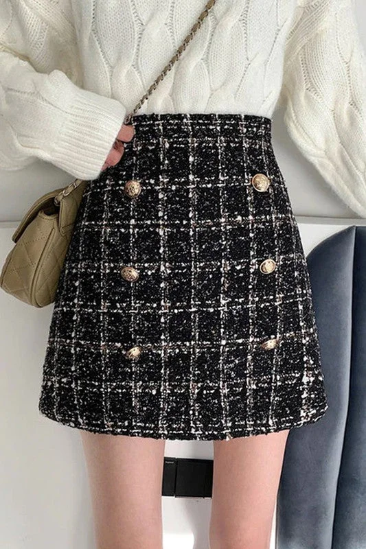 TWEED SKIRTS CHANEL STYLE PLAID SKIRT denim skirt durable