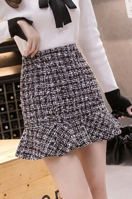 TWEED SKIRTS CHANEL STYLE PLAID SKIRT leather skirt sleek