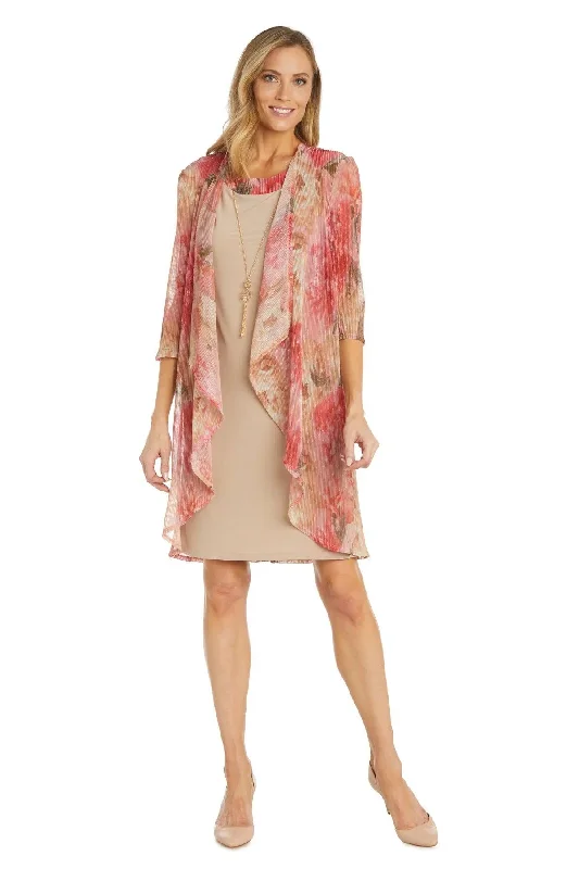 R&M Richards 1097 Short Printed Metallic Jacket Dress Oversized Jacket Tailored Jacket Straight Jacket