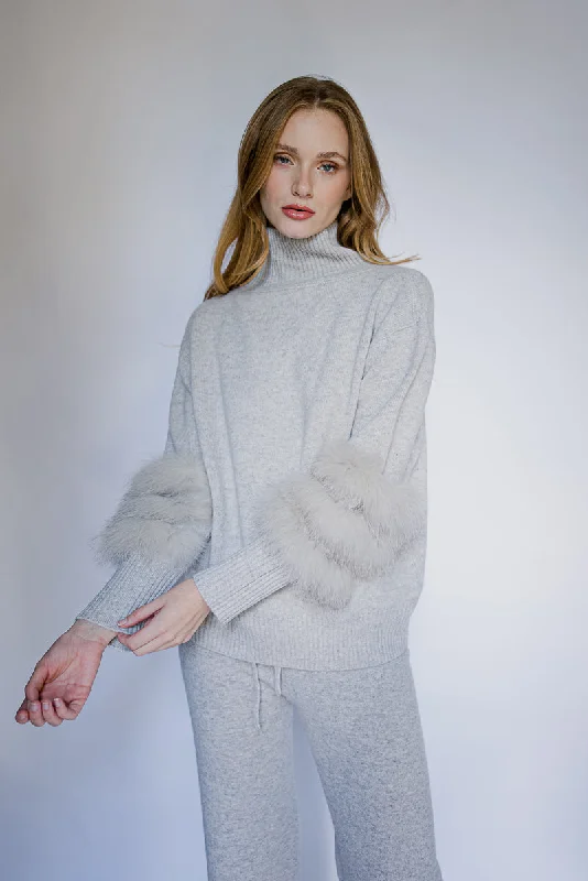 Belgravia Cashmere Sweater With Fur Detail - Grey