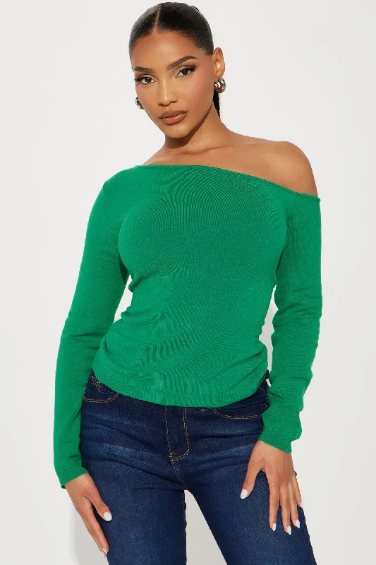 Girl Dinner One Shoulder Sweater - Kelly Green