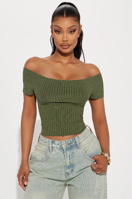 Going Places Off Shoulder Sweater Top - Olive