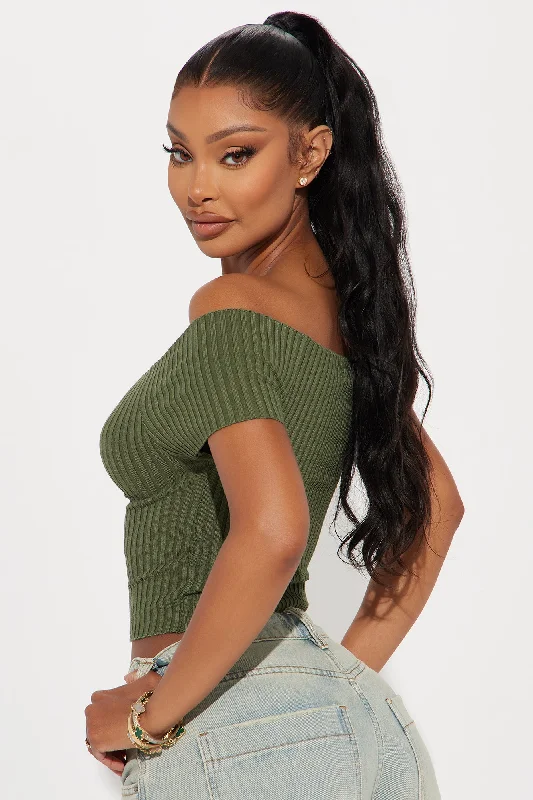 Going Places Off Shoulder Sweater Top - Olive