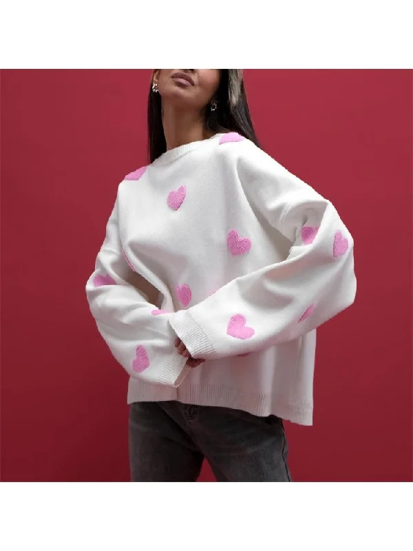 Heart Embroidery Knitting Loose Sweater