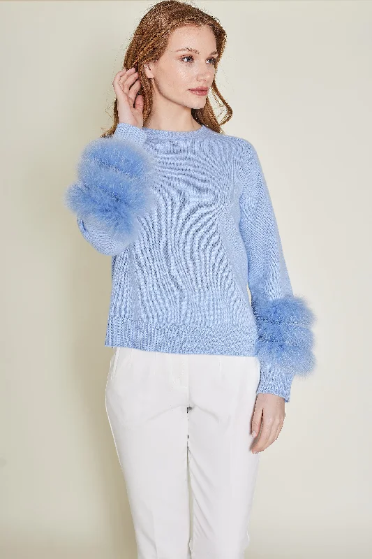 Matignon Cashmere Sweater With Fur - Baby Blue