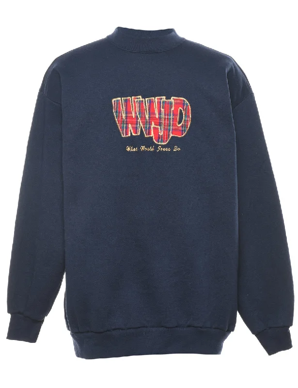 Navy What Would Jesus Do Printed Sweatshirt - L