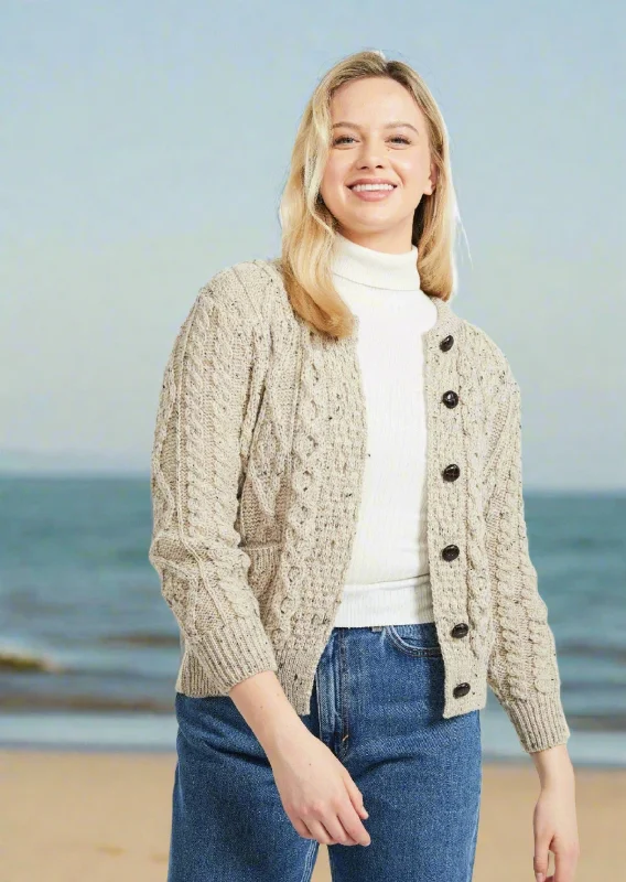 Inagh Ladies Aran Cardigan | Oatmeal