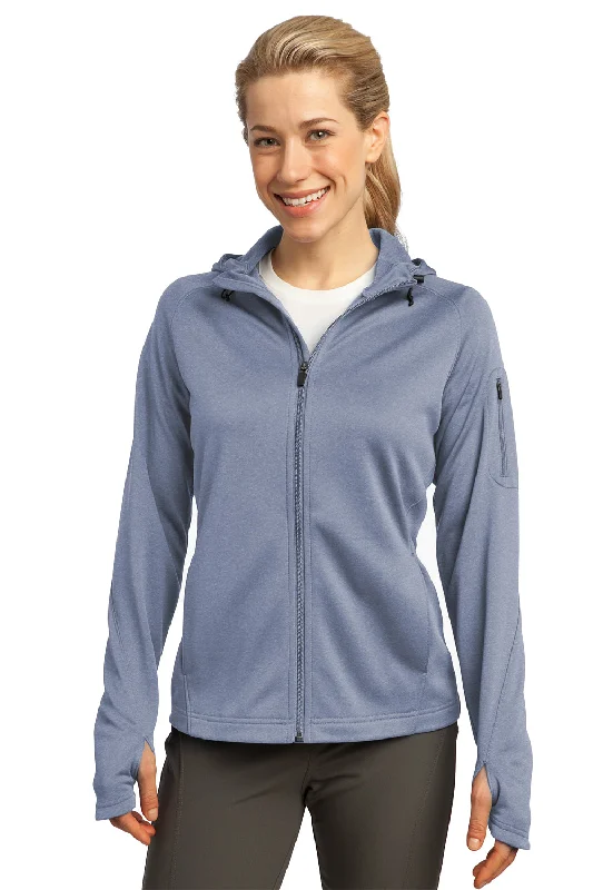 Sport-Tek Womens Tech Moisture Wicking Fleece Full Zip Hooded Sweatshirt Hoodie - Heather Grey