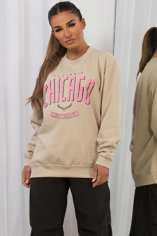 Sweatshirt With Chicago Print Beige