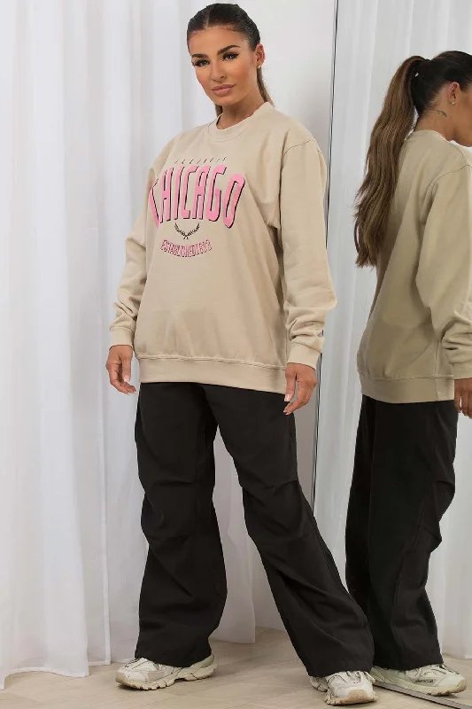 Sweatshirt With Chicago Print Beige