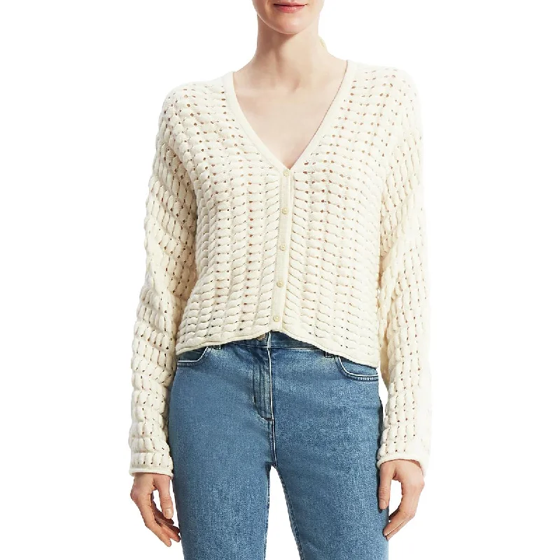 Theory Womens Cropped Open Stitch Button-Up