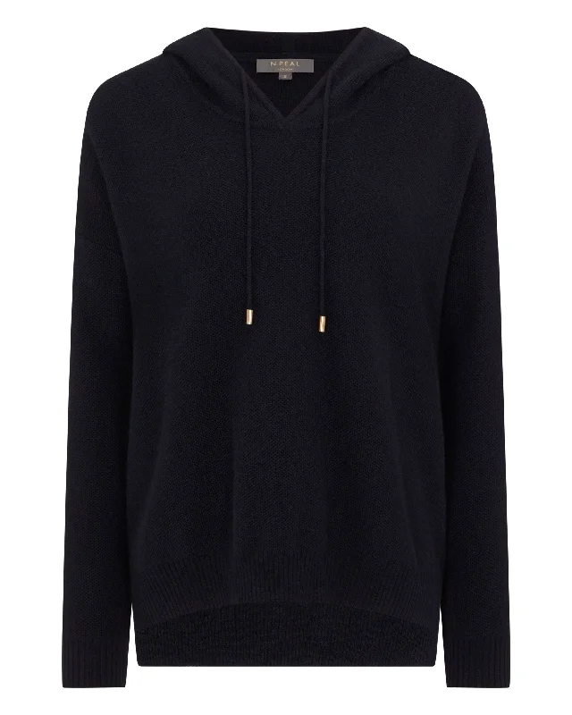 Women's Honeycomb Hooded Cashmere Sweater Navy Blue