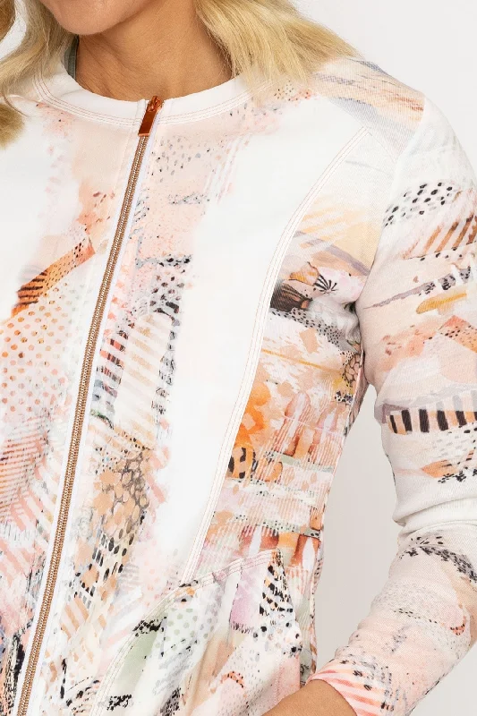 Abstract Printed Zip Up Jacket in Peach