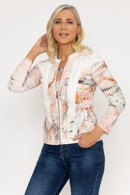 Abstract Printed Zip Up Jacket in Peach