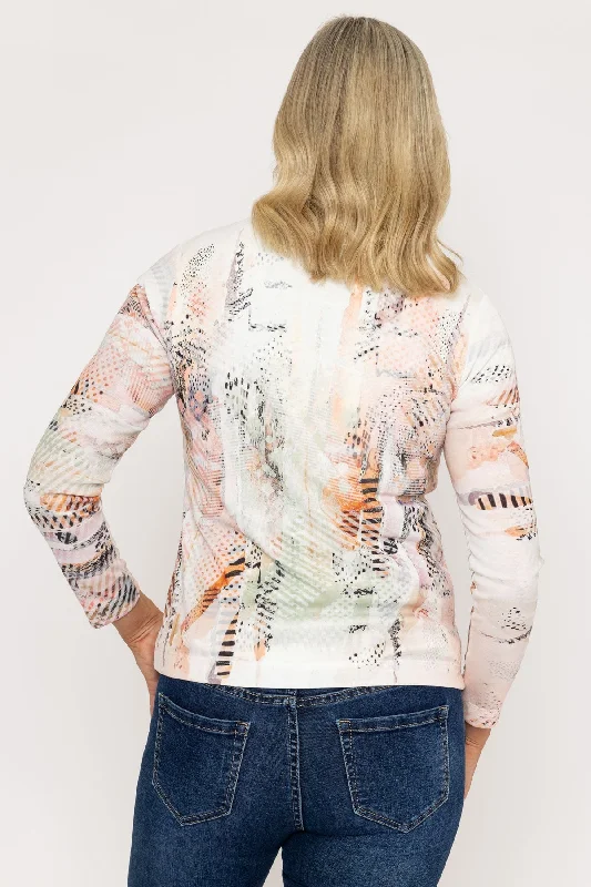 Abstract Printed Zip Up Jacket in Peach