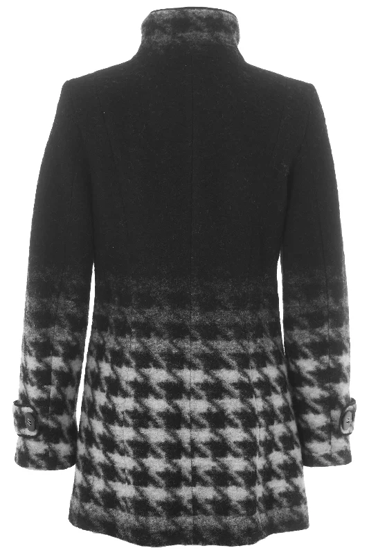 Busy Clothing Womens Black & White Wool Blend Dog Tooth High Neck Coat