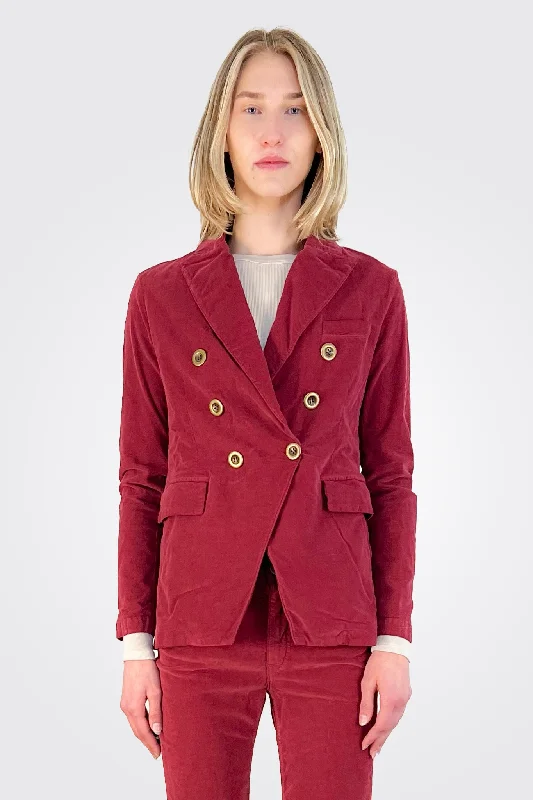 Caroline Double Breasted Velvet Blazer - Ruby