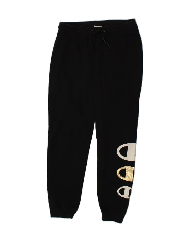 CHAMPION Womens Graphic Tracksuit Trousers Joggers Medium Black Cotton