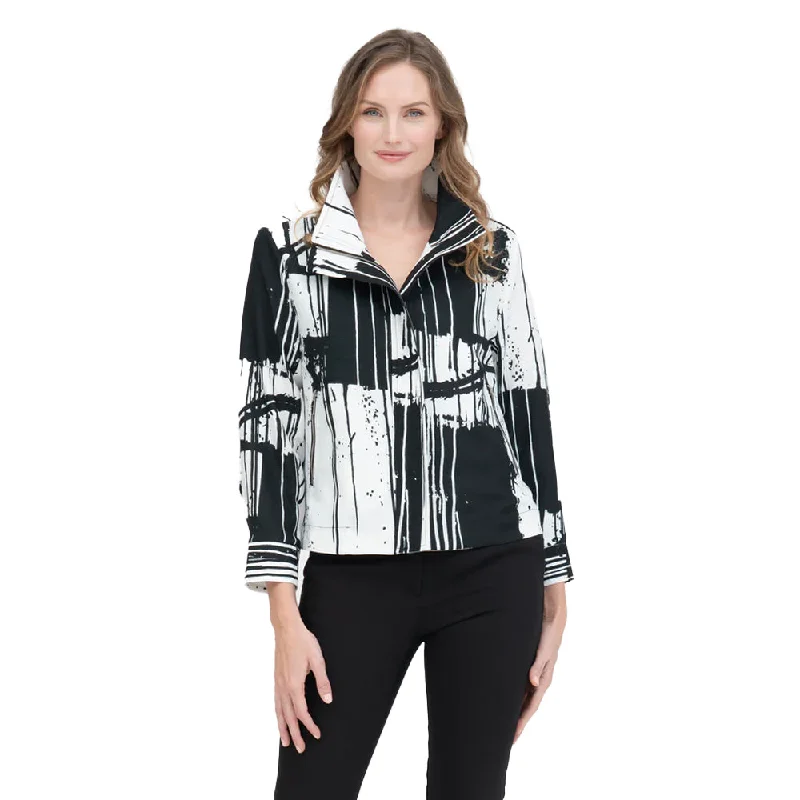 Damee Brushstroke-Print Biker Jacket in Black & White - 4885